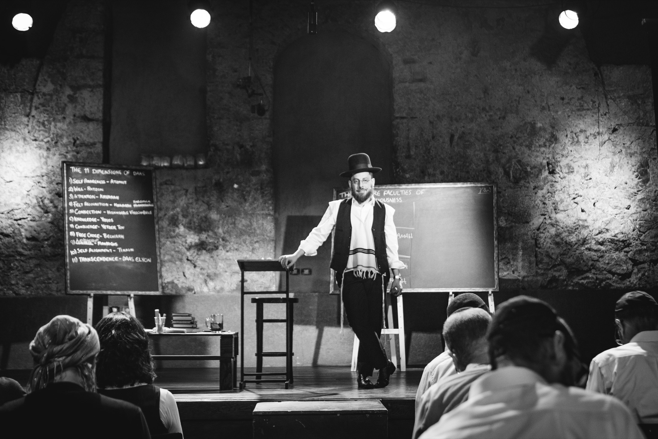 Rav Doniel Katz teaching in the theater
